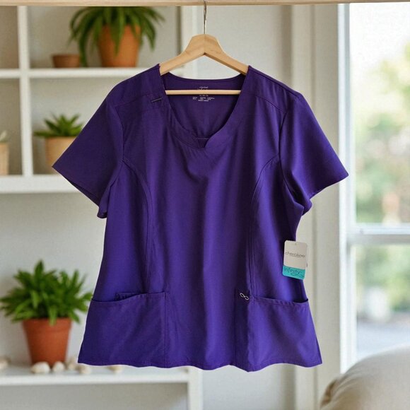NWT Cherokee Infinity Womens Contemporary Fit Scrub Top Purple Pockets Size XL - Picture 1 of 12